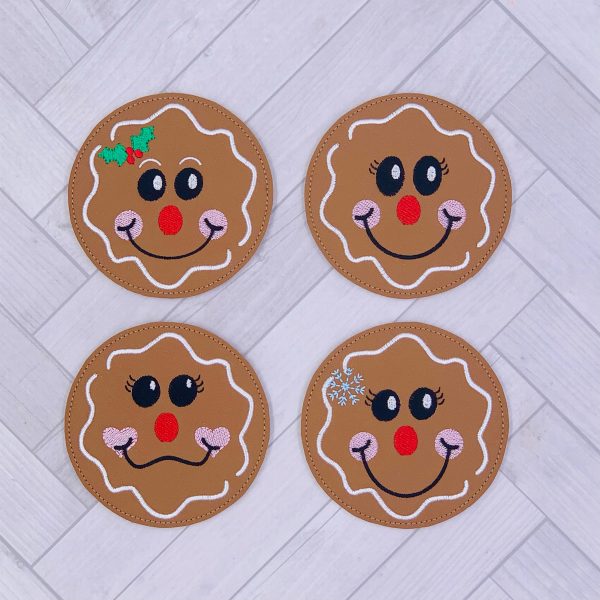 Gingerbread Coaster set machine embroidery design (4 designs included) DIGITAL DOWNLOAD Online