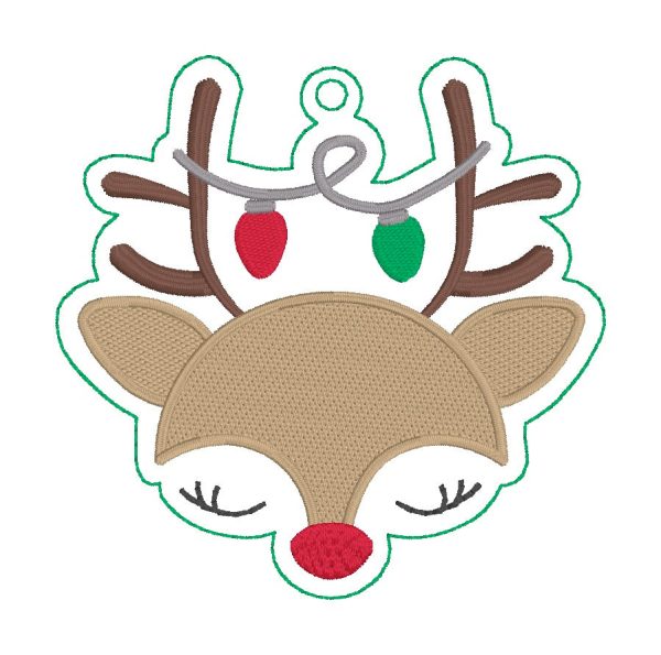 Reindeer Lights ornament 4x4 machine embroidery design DIGITAL DOWNLOAD Cheap