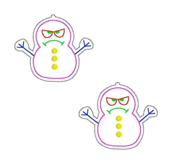 Grumpy Snowman earrings ITH machine embroidery design DIGITAL DOWNLOAD Discount