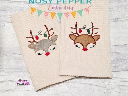 Reindeer Lights machine embroidery design (5 sizes and 2 versions included) DIGITAL DOWNLOAD For Discount