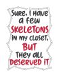 Skeletons In My Closet machine embroidery design (4 sizes included) DIGITAL DOWNLOAD For Discount