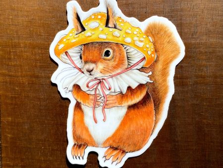 Red Squirrel in Mushroom Hat Sticker For Cheap