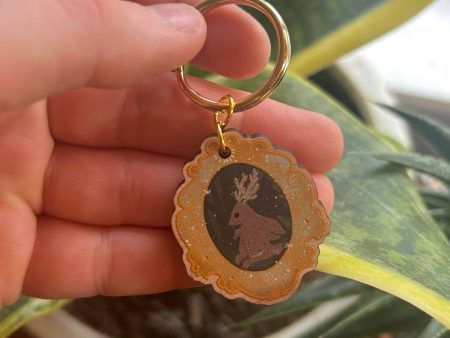 Gentle Jackalope Cameo Wooden Keychain For Discount