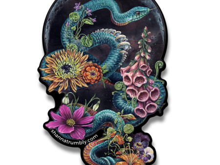 Blue Snake & Flowers Sticker Online