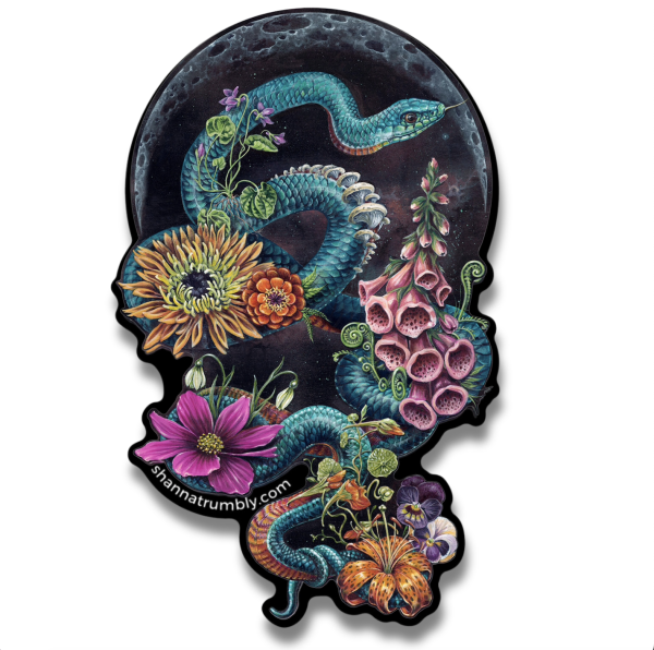 Blue Snake & Flowers Sticker Online