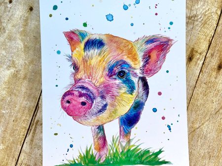 Pig Watercolor Art Print (8x10) For Sale