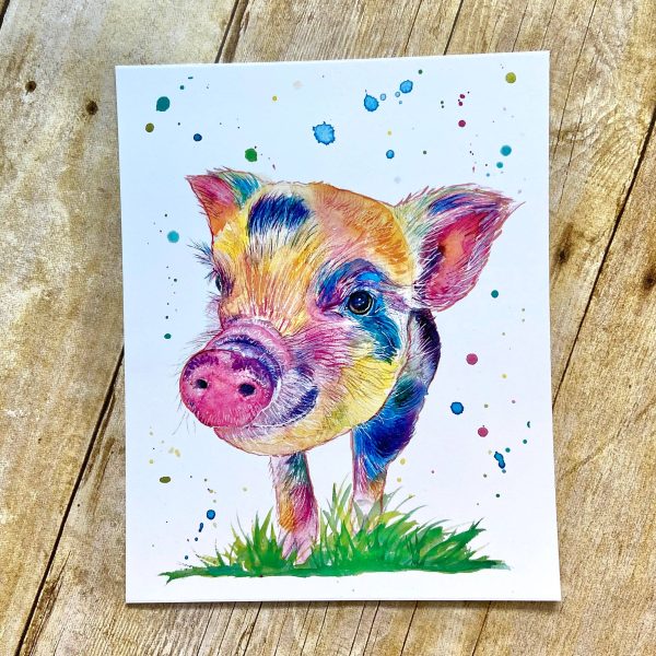 Pig Watercolor Art Print (8x10) For Sale