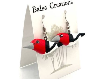 Red Headed Woodpecker Balsa Earrings Online now