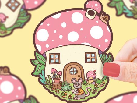 Mushroom Cottage & Mouse Sticker For Cheap