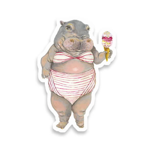 Hippo with Ice-Cream Vinyl Sticker Discount