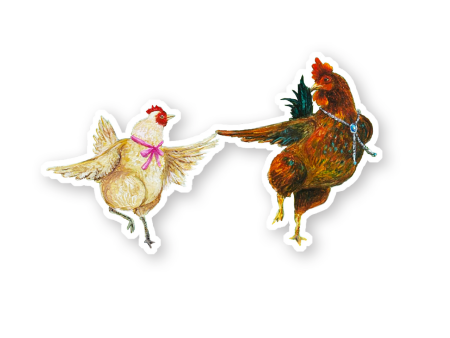 Dancing Rooster & Hen Sticker Cheap