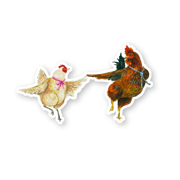 Dancing Rooster & Hen Sticker Cheap