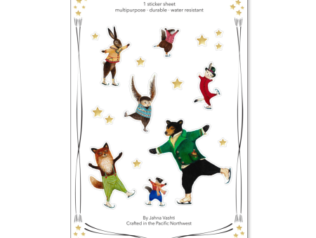 Woodland Ice Skaters Vinyl Sticker Sheet   envelope seals on Sale