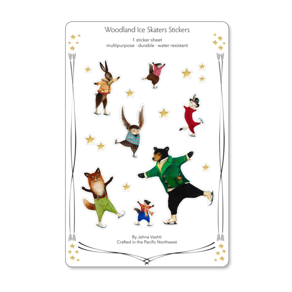 Woodland Ice Skaters Vinyl Sticker Sheet   envelope seals on Sale