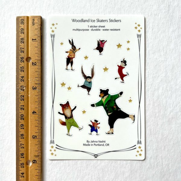 Woodland Ice Skaters Vinyl Sticker Sheet   envelope seals on Sale